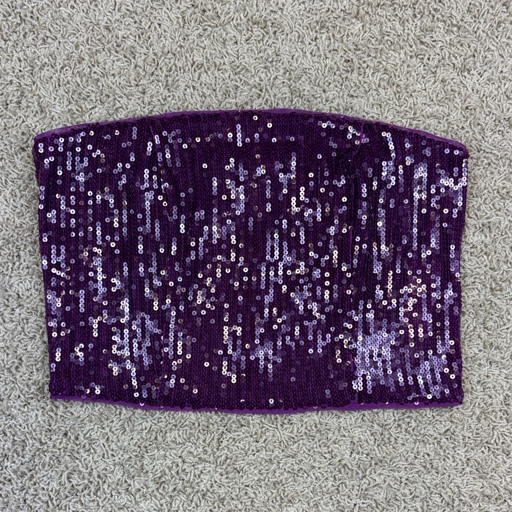 NWT By Anthropologie purple sequin bandeau top sz xl